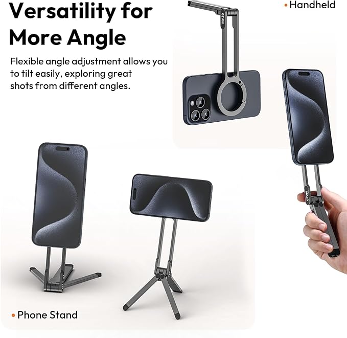 ULANZI MA30 Magnetic Phone Tripod Stand for iPhone - Aluminium Maglock Smartphone Mini Tripod Pocket Cell Phone Stand Strong Magnet Quick Mount Compatible with iPhone 17 16 15 14 13 12 Series, Silver