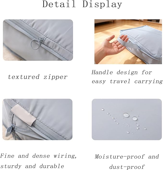 6-piece travel compression packaging cube - foldable travel bag expandable, luggage storage bag. (haze blue)