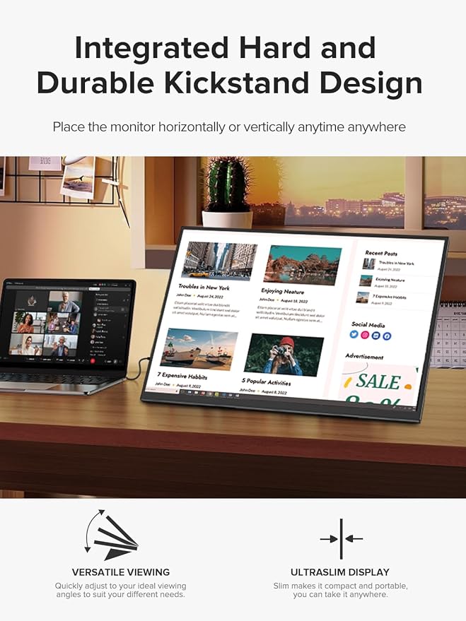 Portable Monitor Touchscreen 21.5 inch 120hz, FHD 1080P Portable Gaming Monitor w/VESA Kickstand HDR Speakers USB C Mini HDMI for Phones PC Gaming Devices, Travel Second Screen for Business