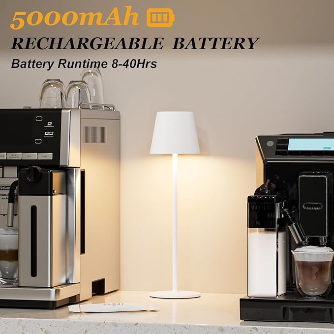 Kakanuo Cordless Table Lamp Rechargeable White - KK 2 Pack 5000mAH Battery Operated Lamp for Table, 3 Color Stepless Dimming Wireless Lamp for Kitchen Counter, Outdoor Patio, Touch Control