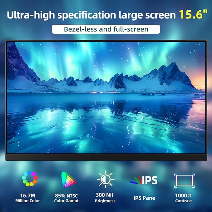 ROYY Laptop Screen Extender Dual Monitor - 15.6" Portable Monitor FHD 1080P IPS 85% NTSC Detachable Screen Extended Extra USB-C/HDMI Port Compatible with Wins Mac Dex Chrome Fits 13"-17" Laptops
