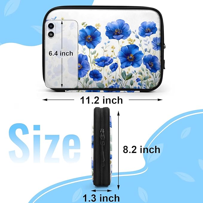 Blue Wildflowers Electronics Travel Organizer Case, Tech Accessories Cable Storage Bag for Cords, Charger, Phone, Hard Drive