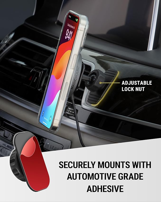 Scosche MPQMRDV MagicMount Charge Pro Qi2 MagSafe Car Mount Charger, 15W Fast Magnetic Wireless Charging Phone Holder for Dashboard/Vent Compatible with iPhone 16/15/14/13/12 Pro Max Plus, Samsung S25