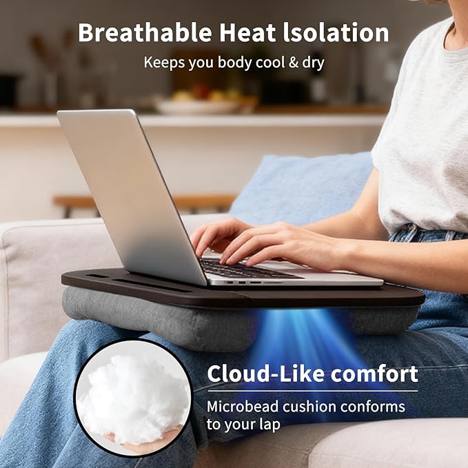 Home Office Lap Desk with Wrist Rest Wrist Rest, Mouse Pad, and Phone Holder Large Laptop Bed Desk for Notebook, Laptop, Tablet, Lap Stand Fits Up to 17 Inch Laptops (Brown)