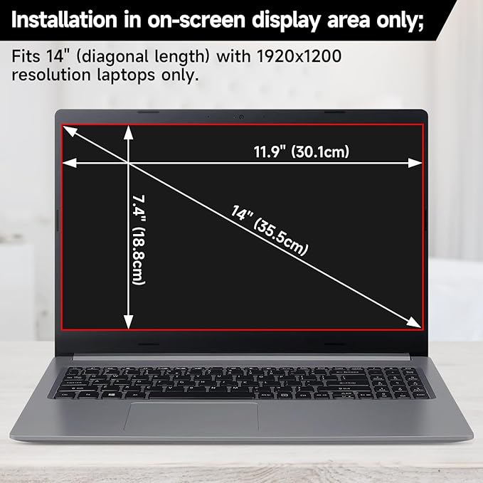 14 Inch 1920x1200 (16:10) Aspect Ratio Laptop Privacy Screen Filter, Anti Blue Light Glare & Anti Scratch Computer Privacy Shield, Not for 14" with 1920x1080P Laptops