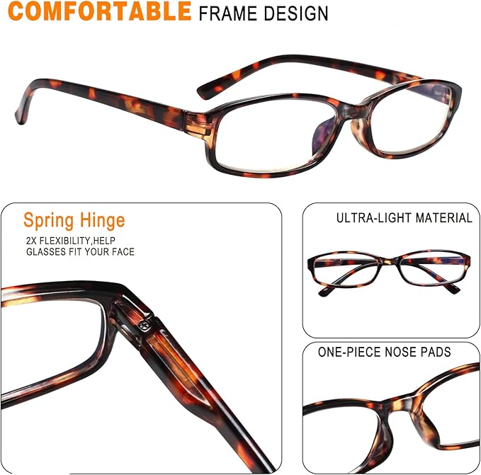 NORPERWIS 6 Pack Ladies Reading Glasses for Women Blue Light Blocking Spring Hinge Fashion Eyeglasses Readers for Women (Mix Color -4, 0.00, multiplier_x)