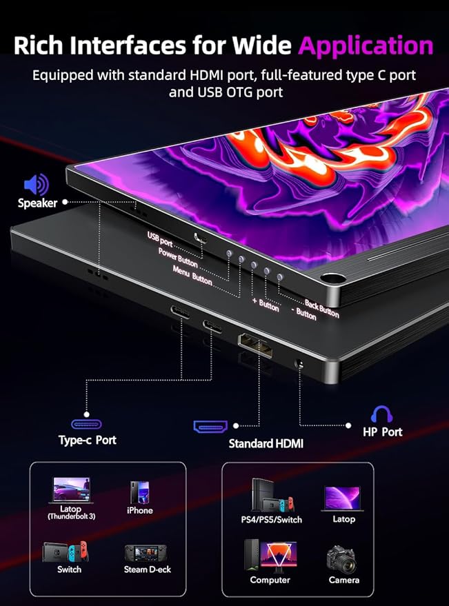 UPERFECT Truely 4K Computer Monitor, 15.6" UHD FreeSync 100% AdobeRGB 450 Nits Brightness HDR IPS Speaker Eye Care Game Display 2 Type-C Full HDMI for Laptop Phone, VESA & Smart Case