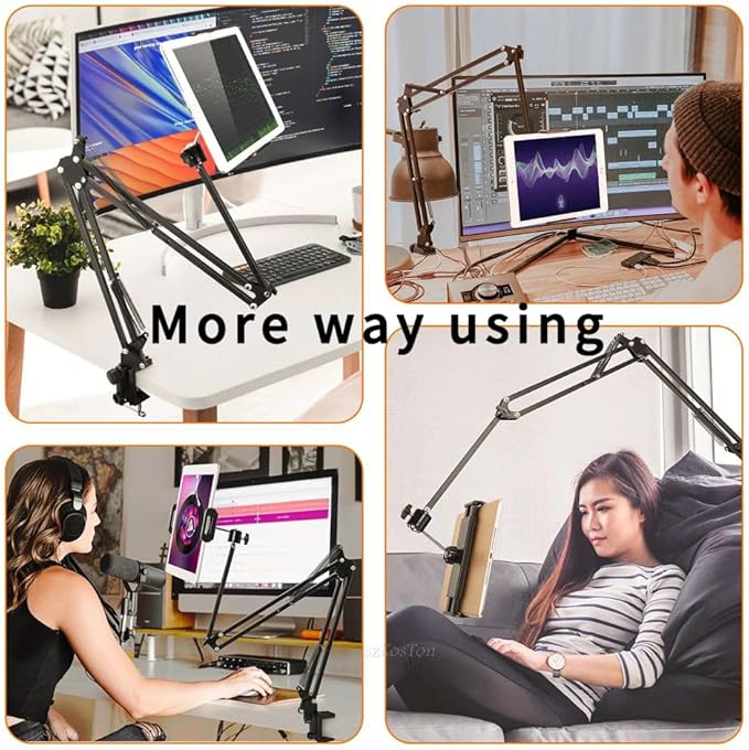 Tablet Stand Holder for Bed 13.77inch Height Increase,Desktop Folding Tablet Stand, Compatible with iPhone17/iPad,N-Switch,Kindle Fire or Other 4.5~12.9 inch Tablets,Reading,Watching