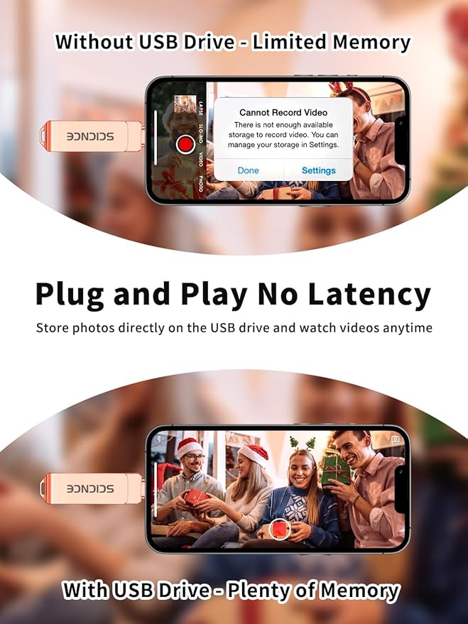 SCICNCE 512GB Flash Drive Intended for iPhone, USB Memory Stick Storage Backup for Photos Videos, Plug and Play No APP Required, Compatible with iPhone iPad Android and Computers (Rose Gold)