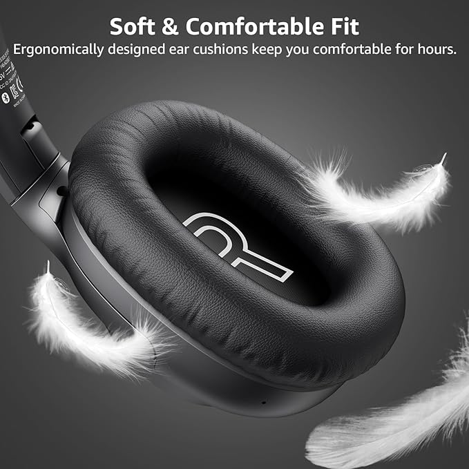 Riibox Y7Pro Hybrid Active Noise Cancelling Headphones, LDAC Hi-Res Audio, 75H Playtime, Deep Bass, Comfort Fit & Foldable Wireless Over-Ear Bluetooth Headphones for Home Office Travel – Black