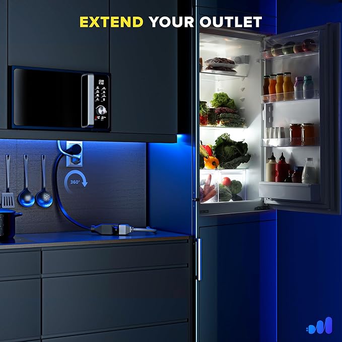 Maximm 360 Rotating Flat Plug Extension - 3ft Space-Saving Low Profile Under Carpet Cord (Black)