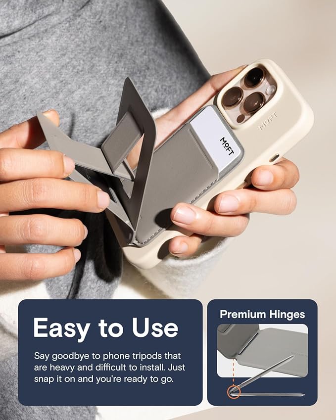 MOFT Phone Tripod Wallet for iPhone, Mulit-Angles, Lightweight & Portable Phone Stand, MOVAS Vegan Leather Magnetic Wallet, Strong Magnets, NFC Card Holder,Travel Essential, Taupe (with Card Slot)