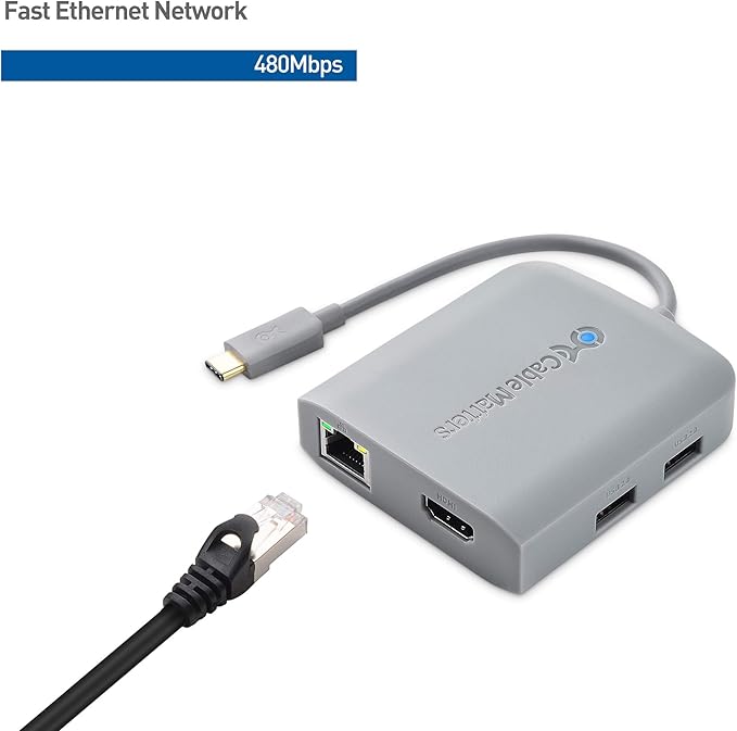 [Works with Chromebook Certified] Cable Matters USB C Hub Multiport Adapter with 4K HDMI, 2X USB 2.0, 480Mbps Ethernet, and 60W PD