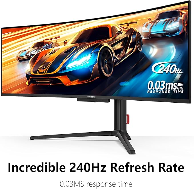 INNOCN 49" 49Q1S OLED Curved Gaming Monitor 5120 x 1440p 240Hz, 0.03ms, USB Type C 90W, HDMI 2.1, DisplayPort, USB Hub, Surrounding Speakers, Adaptive-Sync, Height Adjustable Stand, Black