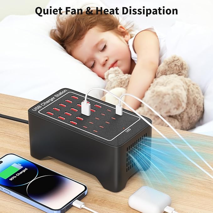 USB~C Charger Block, 125W(25A) 25 Port (15 USB A & 10 USB~C Port) Multiple Charging Station, Desktop Wall Charger Compatible with iPhone, iPad, Tablets, Smartphones