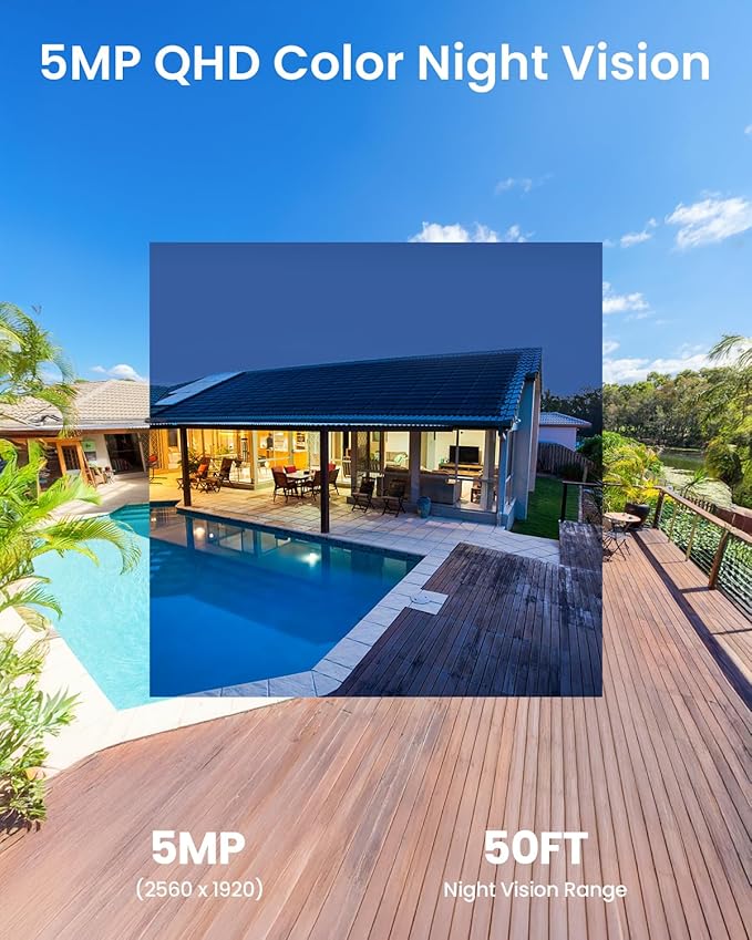 ieGeek S1 5MP Solar Camera Outdoor Wireless, 2.4Ghz WiFi Battery Powered Cameras System for Home Security with Embedded Solar Panel, AI Motion Detection, Smart Spotlight & Alarm, Color Night Vision