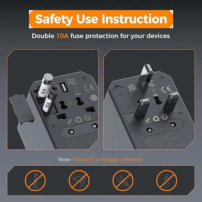 TESSAN Universal Travel Adapter, GaN 65W International Power Adapter with 5 USB Ports (3 USB C), Worldwide Plug Adaptor for US to Europe UK France Germany Spain Australia (Type C G A I), Black