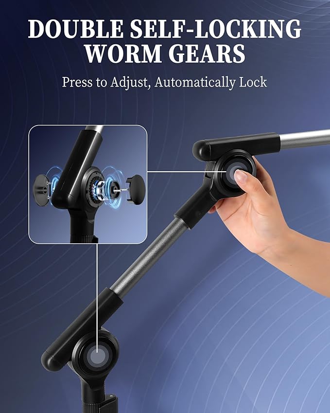 SHUWEI Tablet Floor Stand with Double Self-Locking Worm Gears, 70.9”Height Adjustable iPad Floor Stand with 7.5lb Stable Base, Compatible with 4-15.6'' iPad, Kindle, Phone, Portable Monitor, Whtie