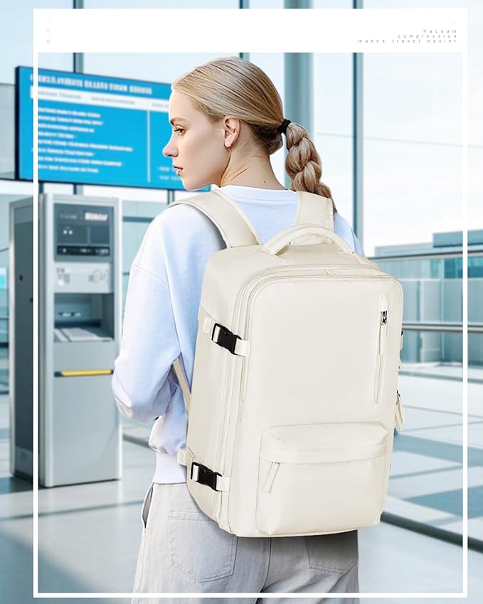 Carry On Backpack for Women, Airline Approved Large Travel Backpack Flight Approved, Waterproof 14 Inch Laptop Backpack Business Work Backpacks Bag Men Beige Mochila De Viaje