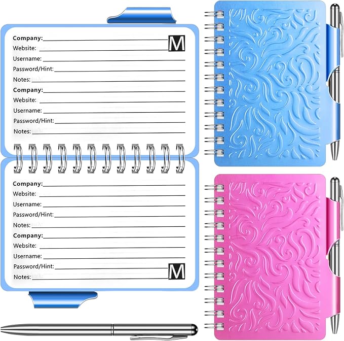 Zonon 2 Pcs Mini Password Book with Alphabetical Tabs Metal Password Keeper Book Portable Organizer Elegant Mandala Pattern Notebook with Pen, Spiral Bound for Information(Blue, Rose Red)