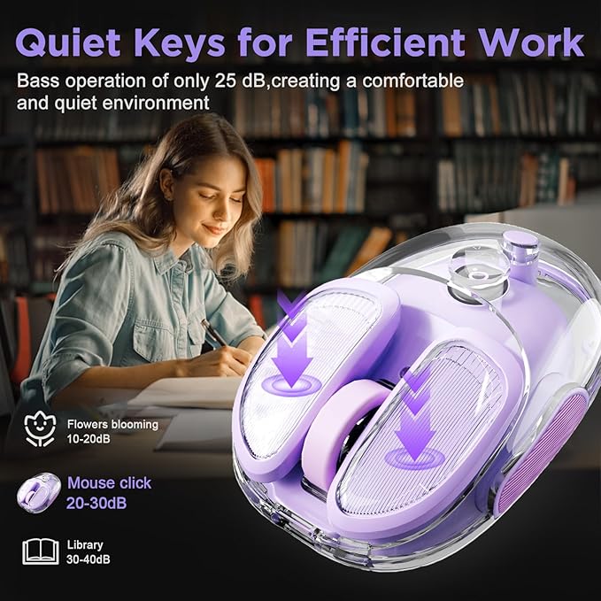 Q9 Chargeable Portable Silent 2.4GHz/Bluetooth Dual Mode Wireless Mouse, 4 Adjustable DPI,4800 DPI Optical Tracking Mouse with RGB Lighting, Compatible Win/Mac/Android/iOS(Purple)