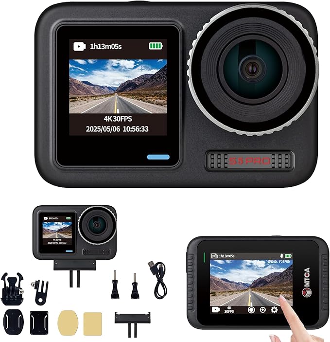 Action Camera for Motorcycle - 4K/30fps Waterproof Sport Camera with Dual IPS Screen,5.9k Photo, Long Lasting 150min, Out Camera for Bike/Hiking/Ski/Travel/Climb/Cycling(Connect Phone via WiFi)