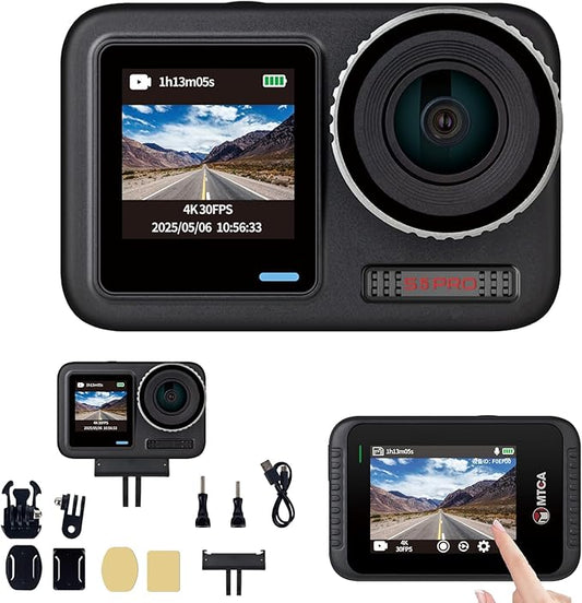 Action Camera for Motorcycle - 4K/30fps Waterproof Sport Camera with Dual IPS Screen,5.9k Photo, Long Lasting 150min, Out Camera for Bike/Hiking/Ski/Travel/Climb/Cycling(Connect Phone via WiFi)