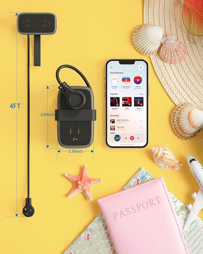 2 Pack Travel Power Strip with USB C Port, NTONPOWER Flat Plug Extension Cord with 4 Outlets 3 USB (1 USB C) for Cruise Ship, 4ft Wrapped Short Extension Cord for Home Hotel Travel Essentials
