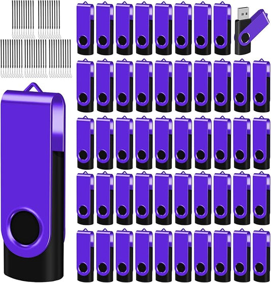 EASTBULL 2GB USB Flash Drive 50 Pack with Lanyards - USB 2.0 Jump Drive for Storage and Backup - Purple 50PCS