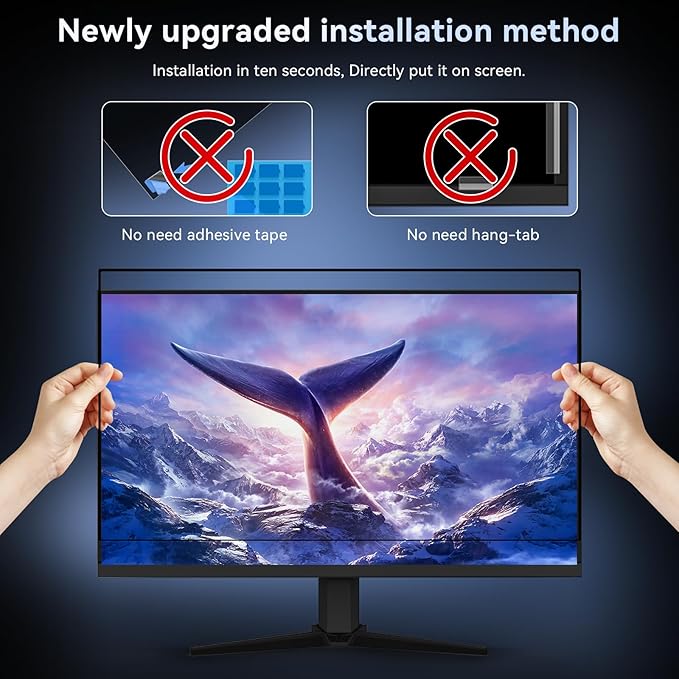 21.5 Inch Computer Privacy Screen Filter for 16:9 Widescreen Monitor, Removable Eye Protection Anti Glare Blue Light Filter Privacy Shield, Anti Scratch Anti Spy Screen Protector Film 21.5 in
