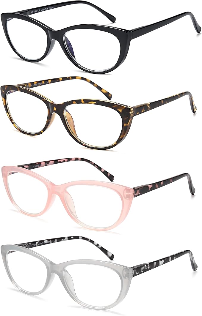 EYEURL 4 Pack Cat Eye Reading Glasses for Women, Blue Light Blocking Readers Lightweight Spring Hinge Anti Eyestrain UV Fashion Eyeglasses +2.50