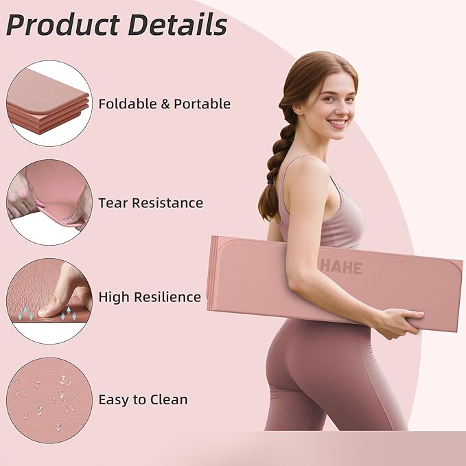 Foldable Yoga Mat, 74"Lx32"Wx1/3"Thick, Folding Exercise Mat, Non-slip Wide Pilates Mats for Home Workout/Travel, Portable Yoga Mat Thick for Yoga/Pilates/Camping/Floor Exercises