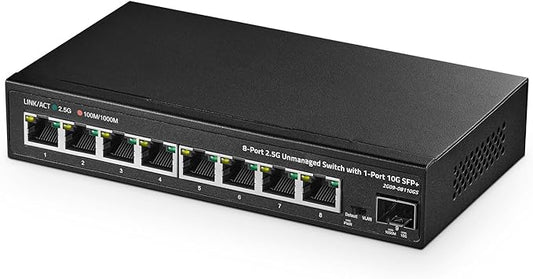 Binardat 8 Port 2.5G Unmanaged Switch, Metal Case, 10G SFP+, RJ-45 Base-T, Desktop/Wall-Mount, Multi-Gigabit Ethernet, for Home/Office Use