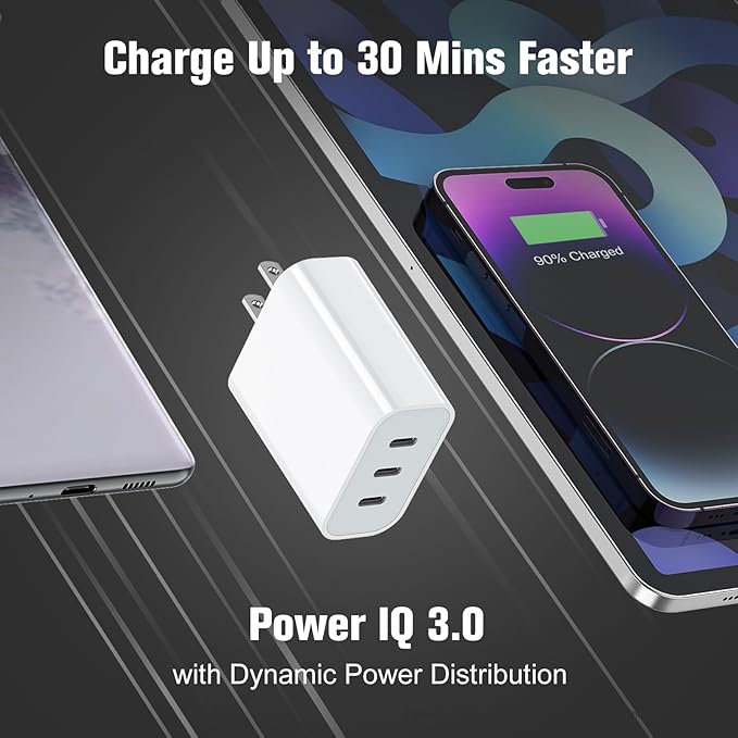 USB C Charger Block, Amoner 35W 3-Port USB C Charger, iPhone Charging Adapter with PD 3.0 Power Delivery Compatible with iPhone 16/16 Pro/15/14/13/12/11, Galaxy, Pixel and More