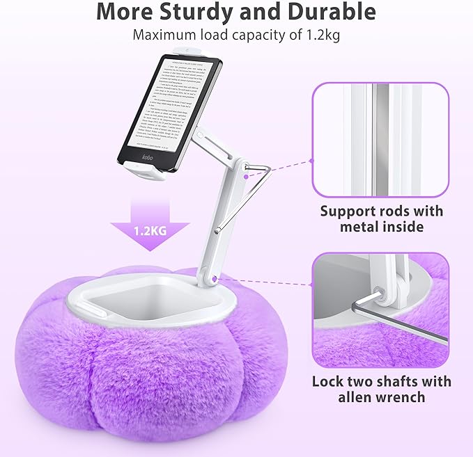 CreaDream Pumpkin Tablet Pillow Stand Holder for Kindle iPad, Adjustable Phone Pillow Stand for Lap Bed with Detachable Snack Bowl, Compatible with 4.7"-13" Tablet, iPad, iPhone, Samsung Tabs, Kindle
