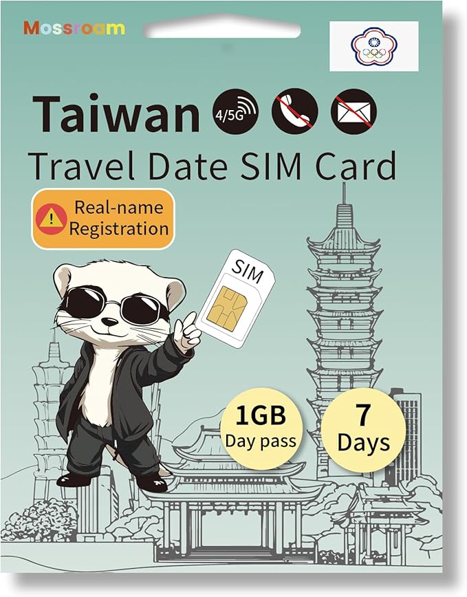 Taiwan 4G/5G LTE Prepaid SIM Card - 1GB High-Speed Data, 7 Days Unlimited Roaming for Travel (Instant Activation)