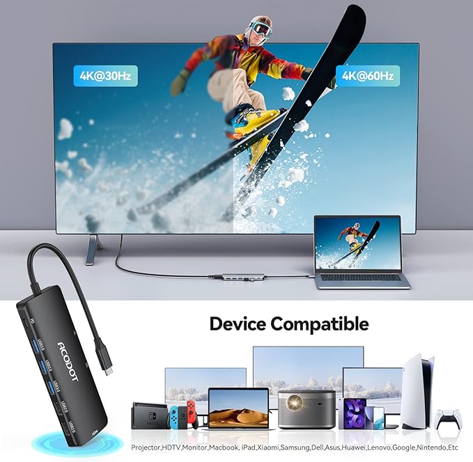 Acodot 9 in 1 USB C to 4K@60HZ HDMI Multiport Adapter, 3 USB 3.0 Ports, SD/TF Card Reader, 100W PD, Designed for MacBook Pro Air HP XPS etc, Black