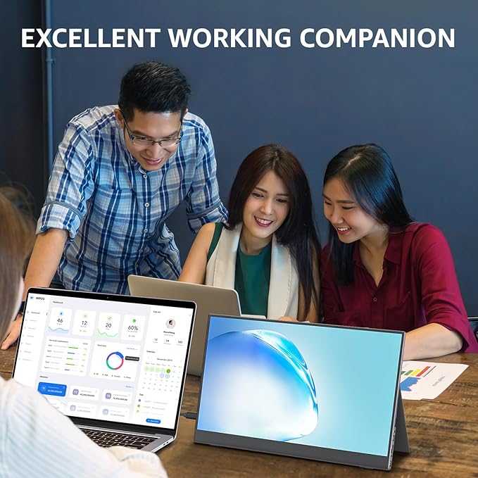 cocopar Portable Monitor 15.6 Inch 1080P Travel Monitor with Speaker HDMI USB-C External Display for Laptop MacBook Surface PC Xbox PS4/5, with Cover Stand VESA