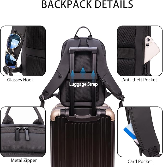 Business Backpack for Men Lightweight Commute Laptop Backpack Anti-Theft Water Resistant Backpack for 17.3 Inch Computer for Daily Office Work with Small Bag(Black)
