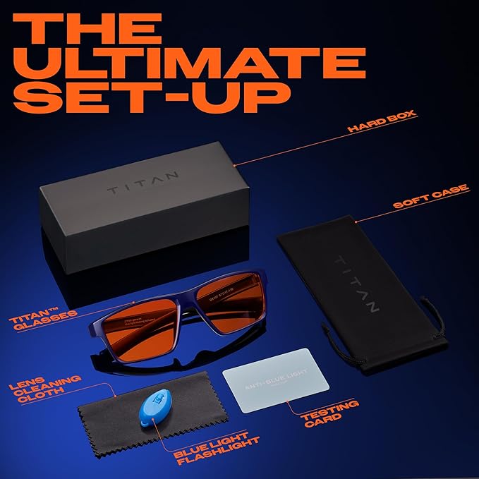 Titan Gaming Glasses, Anti Blue Light Glasses Men, UV400 Protection Blue Light Blocking Glasses for Computer Eye Strain