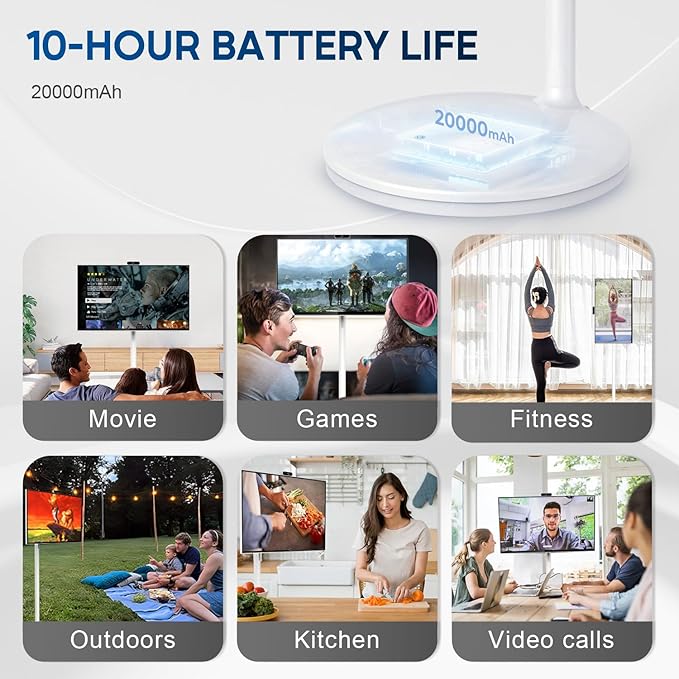 32 Inch 4K Smart Portable TV, Qualcomm Snapdragon 665 CPU, Built-in 20000mAh Battery with 10H Life Time, 8+128GB, Android OS, Rolling Touch Screen Monitor on Wheels, Air Remote Mouse, with 5MP Webcam