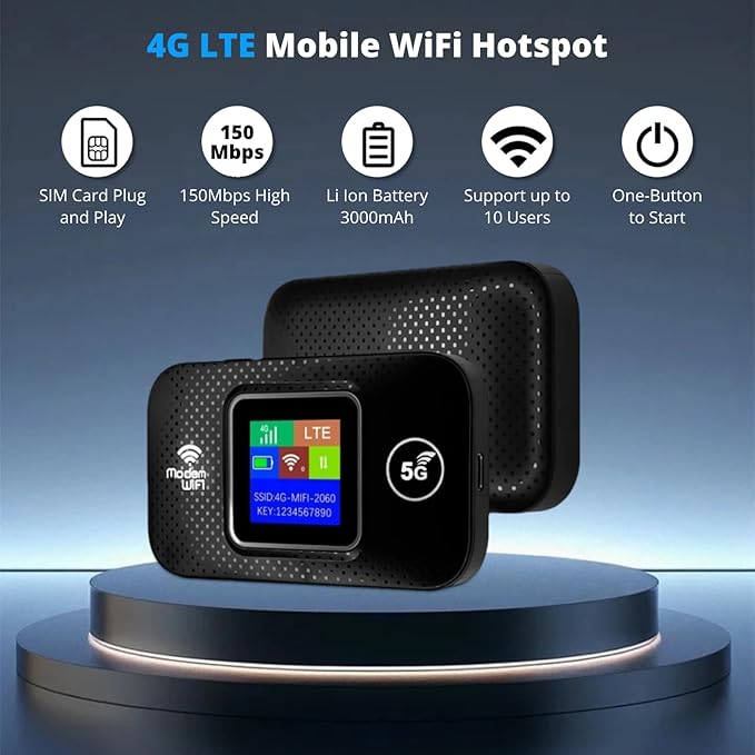 4G LTE Mobile Hotspot, 150Mbps Wi-Fi Hotspot Device with SIM Card Slot, Portable Wi-Fi Router Connects Up to 10 Devices, Support B1/3/7/8/20/38/40/41, Secure Network Anywhere