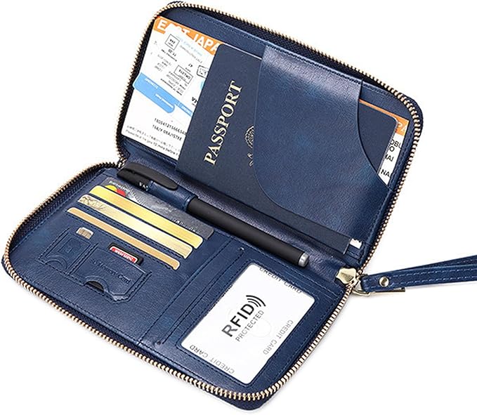 Multi-Function RFID Travel Passport Wallet with Phone Pocket - Ultimate Passport Holder for Women & Men | Holds Phones, Passports, Cash, Cards & Boarding Passes (Blue)