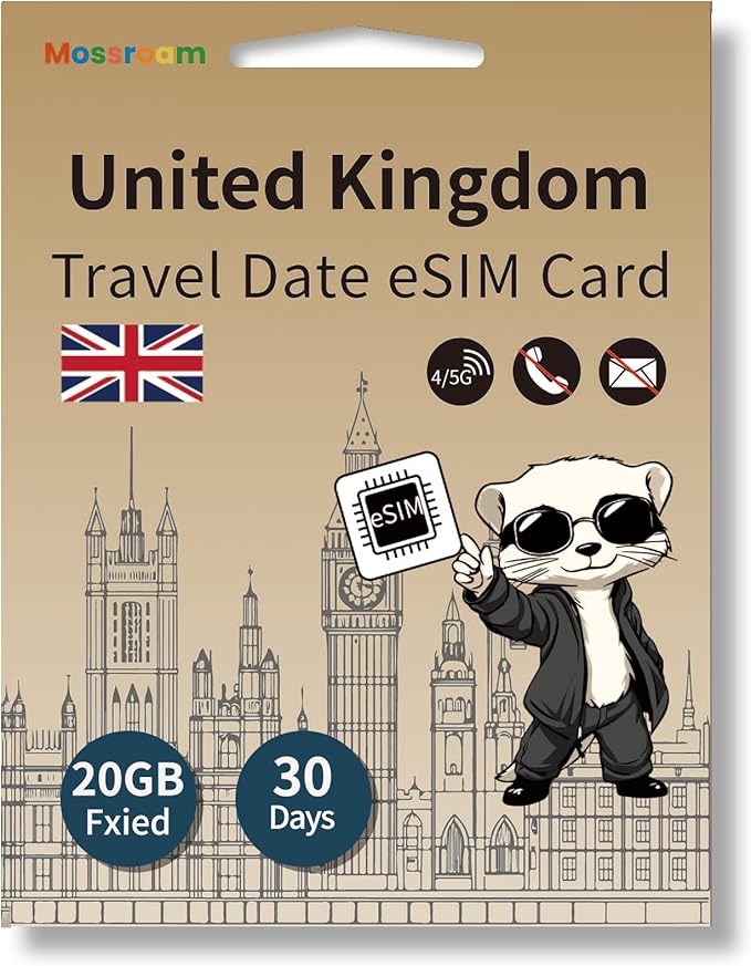 UK Data Only eSIM Card 20 GB Fixed in 30 Days England Travel Internet Prepaid 4/5G-LTE High -Speed Traffic Unlimited Low Speed
