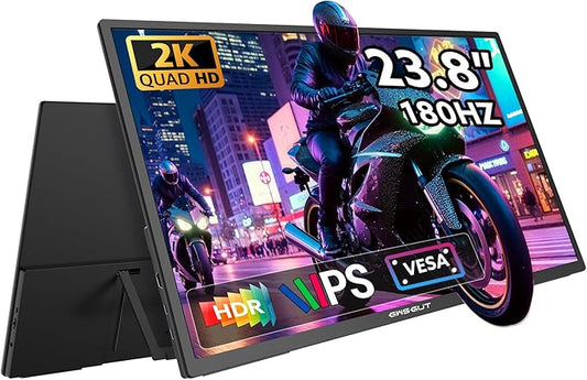 23.8'' 2K 180Hz Portable Monitor QHD Wide 1440p VESA USB-C HDMI Large Second External Gaming Screen Built-in Stand Speakers, for Laptop Mac PS4/5 Xbox Switch HDR IPS Display (2k 180Hz, 23.8")