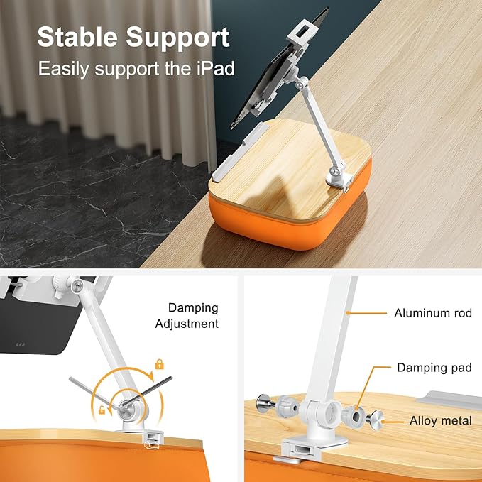 Lap Beanbag Cozy Kindle Pillow Stand for Bed with Adjustable Arm, 360° Tablet Holder, Fits 4.7"-13" Kindle, iPad, Phone, Lap Desk for Hands Free Reading in Bed, Couch, Sofa,Orange