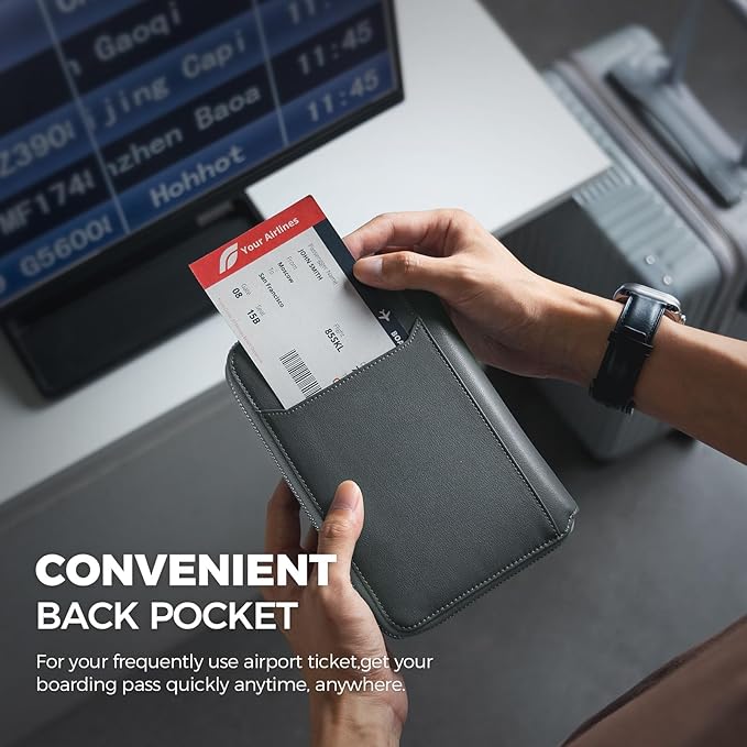 VULKIT Leather Passport Holder for 4-8 Passports Family Passport Wallet with Zipper Travel Documents Organizer for Men or Women(Navy)