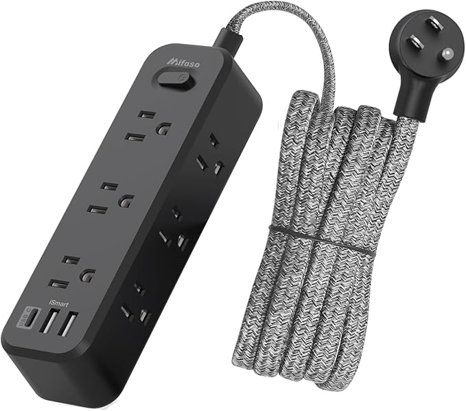 Black Extension Cord 20FT, Surge Protector Power Strip, Long Extension Cord with 9 Outlets 3 USB Ports, Extension Cord with Multiple Outlets, USB Power Strip for Home, Dorm Room Essentials, College