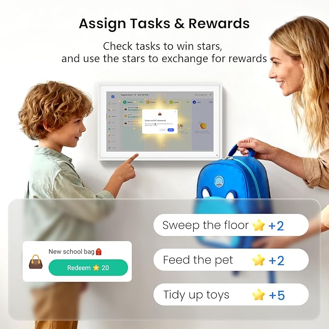 NEWYES 2026 15.6 inch Digital Calendar – Interactive Touchscreen Family Planner with Chore Chart & Parent-Child Reward System, Full HD 1920×1080 IPS Display for Home Organization, Wall & Desk Mountable