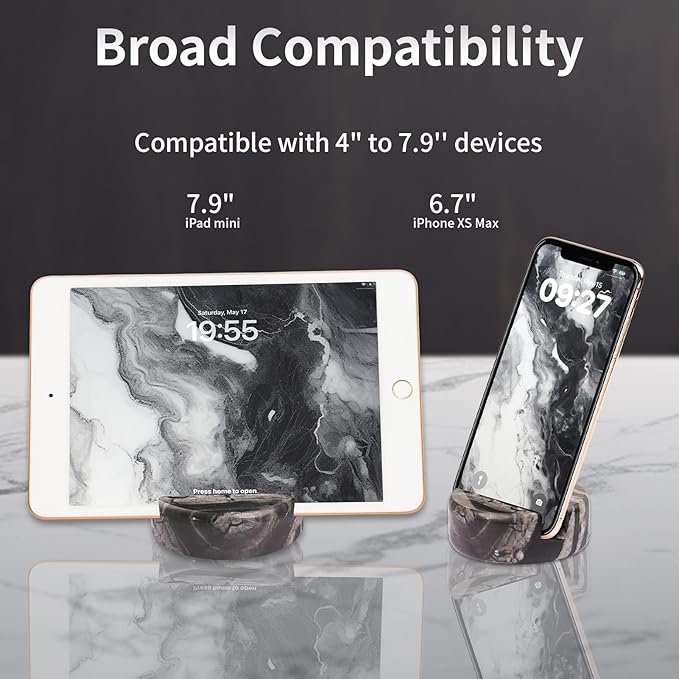 Marble Phone Stand for Desk - Cell Phone Holder for Nightstand Office Decor Telephone Boho Black Marble Kitchen Accessories